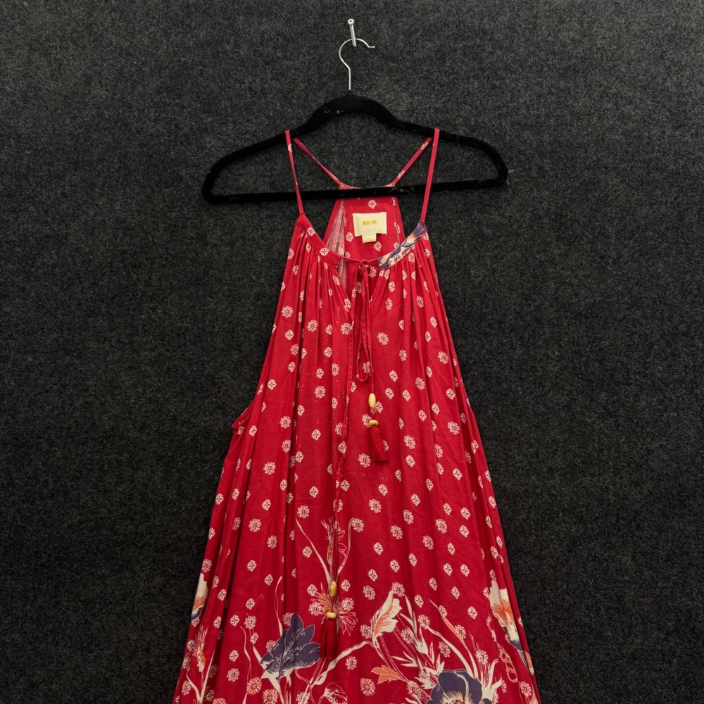 Maeve Anthropologie Red Floral Tassel Halter Maxi Dress Womens MP Boho Skirt